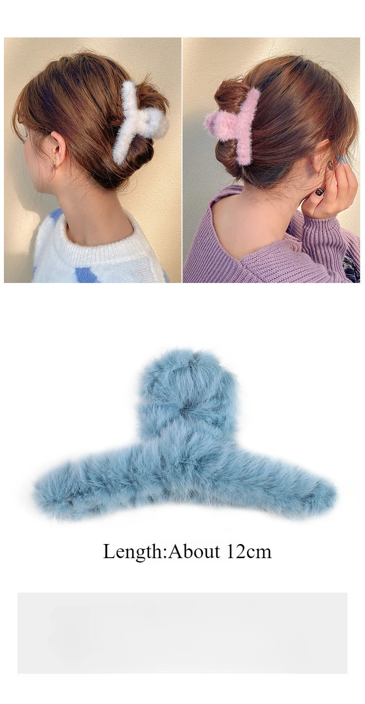 Winter Faux Fur Hair Claws for Women Elegant Acrylic Crab Barrette Hairpin Girls Hair Accessories Furry Headwear Hair Claw Clip