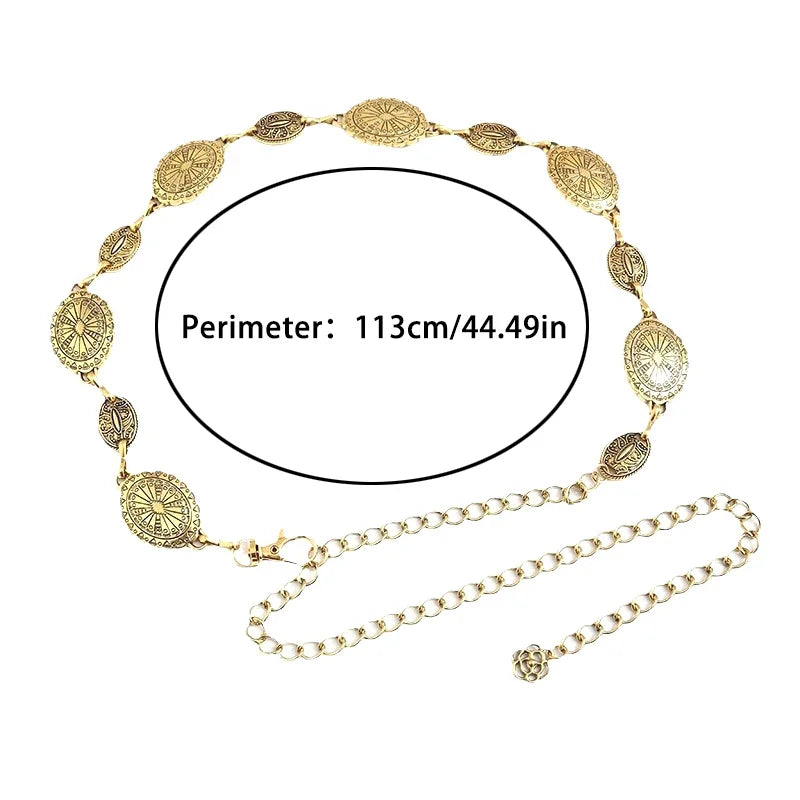 1 piece set of waist chain accessories for women's retro Bohemian ethnic style silver metal chain belt with skirt belt