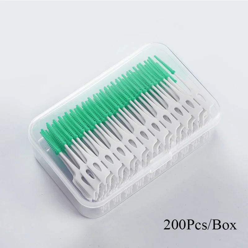 Interdental Silicone Brushes 200 Units Dental Toothpicks Brush Between Teeth   With Thread Oral Cleaning Tools