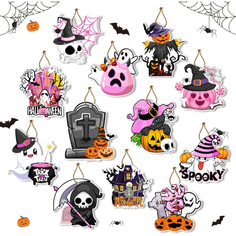 Halloween Theme Party Hanging Decor Pendants Cartoon Pumpkin Ghost Skull Bat Haunted House Pattern Hangings