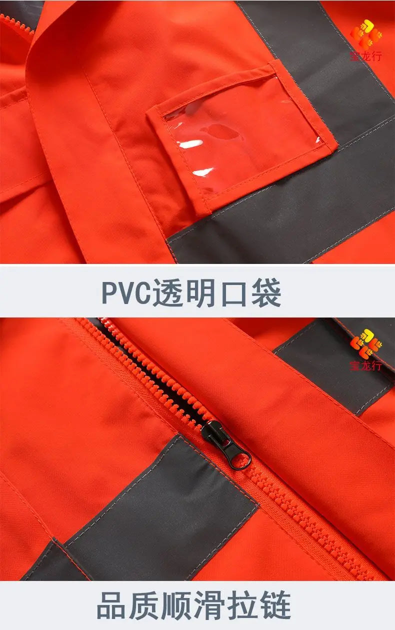 Men's Work Jacket with Reflective Stripes, Custom Logo Available, Casual Autumn Winter Coat for Men