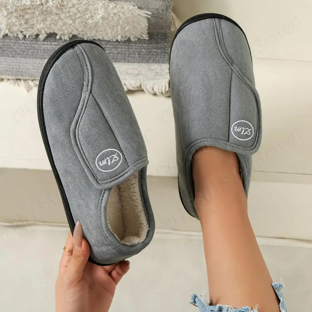 House Shoes for Men Suede Leather Slippers Non-Slip Slip-on Shoes Comfy Warm Plush Indoor/Outdoor for Diabetic Swollen Feet