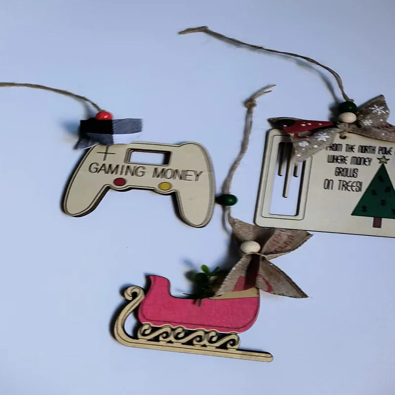 Christmas Tree Decor Wooden Gift Car Hanging Wooden Pendant Diy For Farmhouse Christmas Tree Decorations Xmas Party Decors