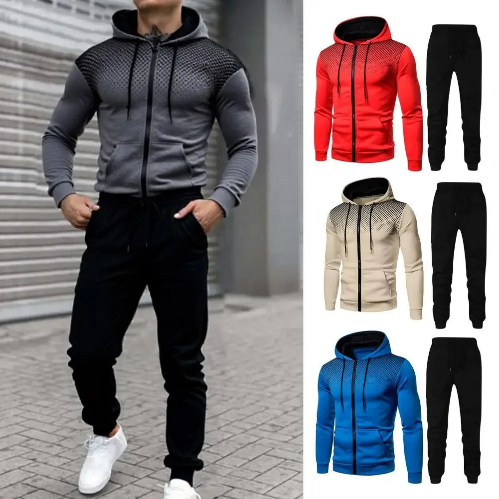 Men's Fashion Print Tracksuit  Zipper Hooded Sweatshirt & Sweatpants Casual Fitness Jogging Sports Two-Piece Suit