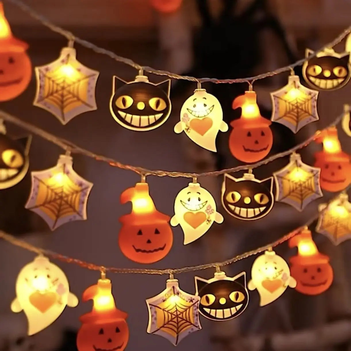 2024Halloween Decoration1.5M 10LED String Lights Pumpkin Ghost Spider Hanging Lamp Home Decoration Happy Halloween Party Supplie