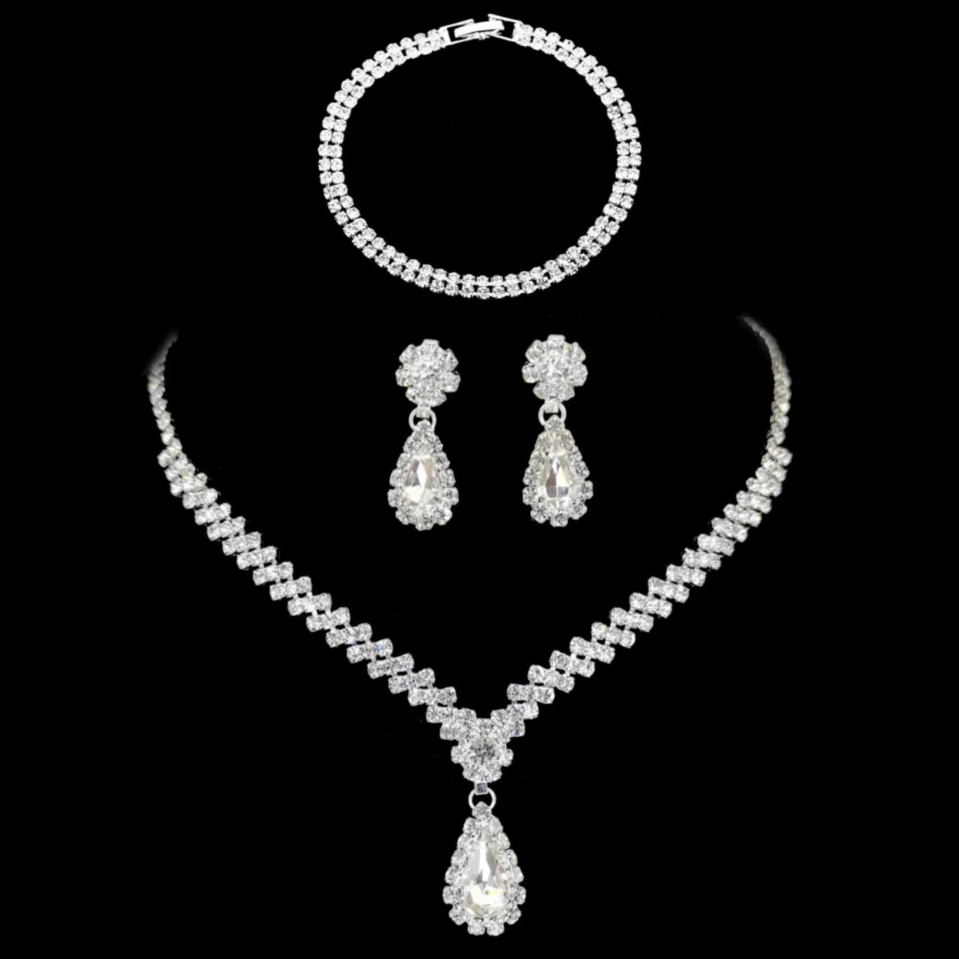 4 Pieces Of Women's Wedding Accessories, Earrings, Necklaces, Bracelets, Bridal Jewelry Sets, Banquet And Party Accessories-2910