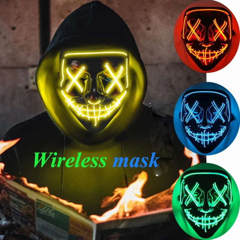 Halloween Letter V Horror Mask and colorful gloves Wireless Scary Glowing Mask for man women Festival party costume supplies