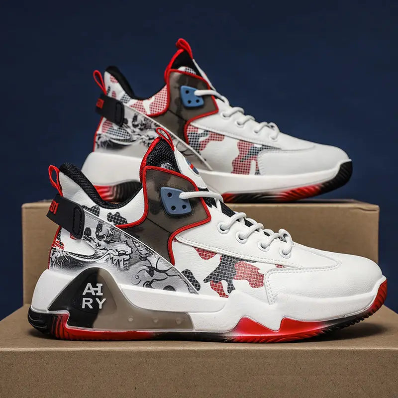 Couple Basketball Shoes Men High Top Sports Wear Resistant Air Cushioning Shoes Athletic Boots Comfortable Breathable Sneakers