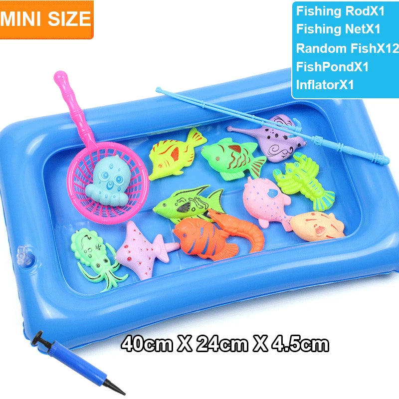Kids Fishing Toy Set Play Water Toys for Baby Magnetic Rod and Fish with Inflatable Pool Outdoor Sport Puzzle Toys for Children