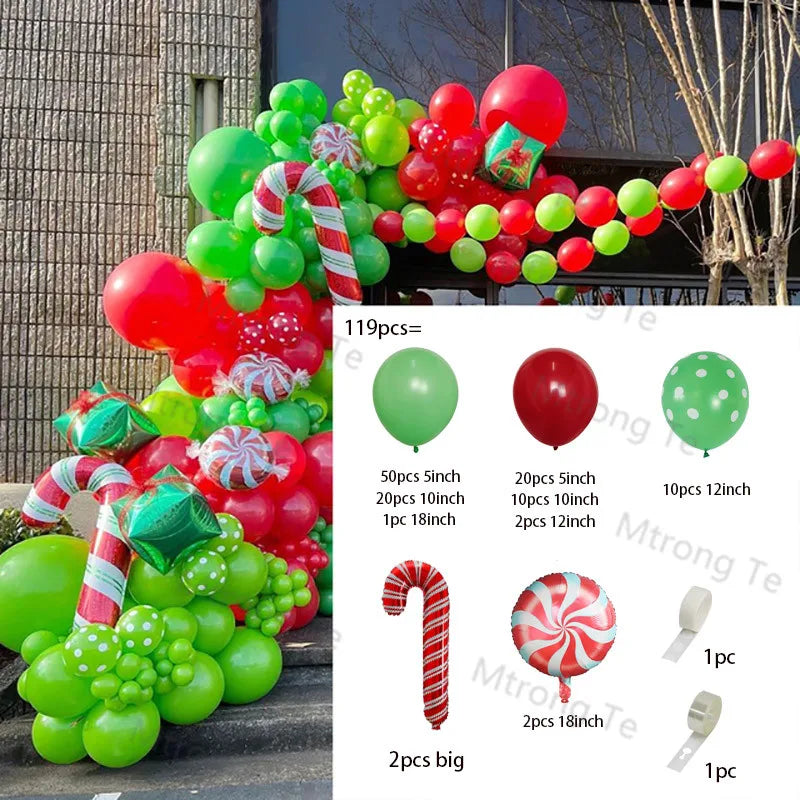 Christmas Decoration 2023 Balloon Red Green Arch Garland Kits Candy Balloons Santa Claus Merry Christmas Party New Year Decor