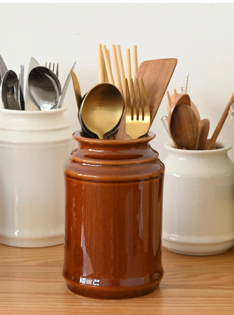 Kitchen Utensil Holder, Ceramic Cooking Utensil Holder for Counter Top, Storage Organizer for Spatula Spoon and Fork Storage Jar
