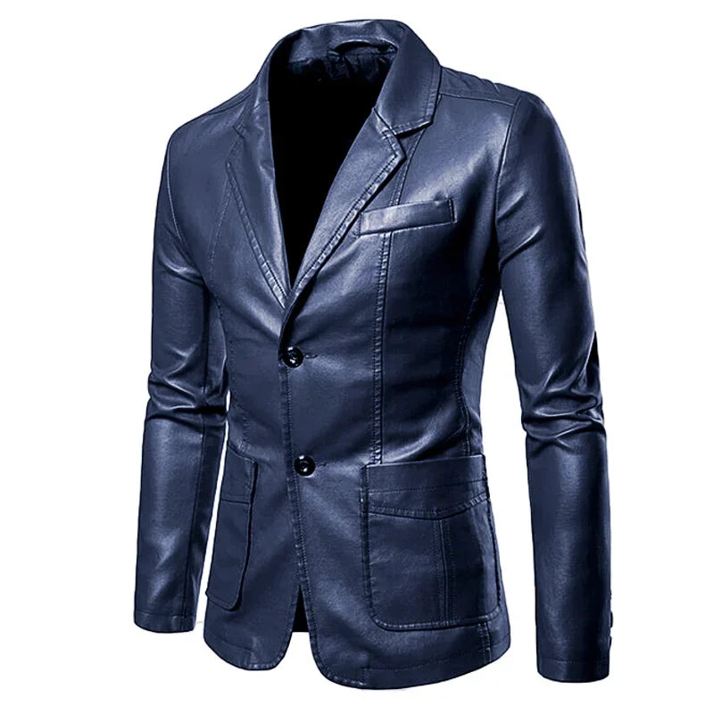 Blazer Man 2025 Men's PU Leather Jackets for Men Autumn Jacket Button Turn Down Collar Business Coat Biker Motocycle Jacket