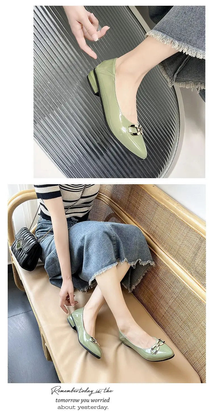 Shoes for Women Fashion Pointed Toe Patent Leather Low Heel Single Shoes Lady Slip on Classic Comfort Office Shoes Zapatos Mujer