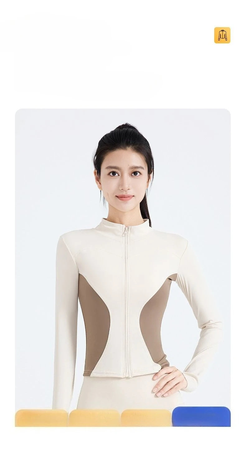 Women's Fitness Suit for External Wear Color Blocking Slimming and Slimming Quick Drying Yoga Jacket Running Sports Sweatshirt