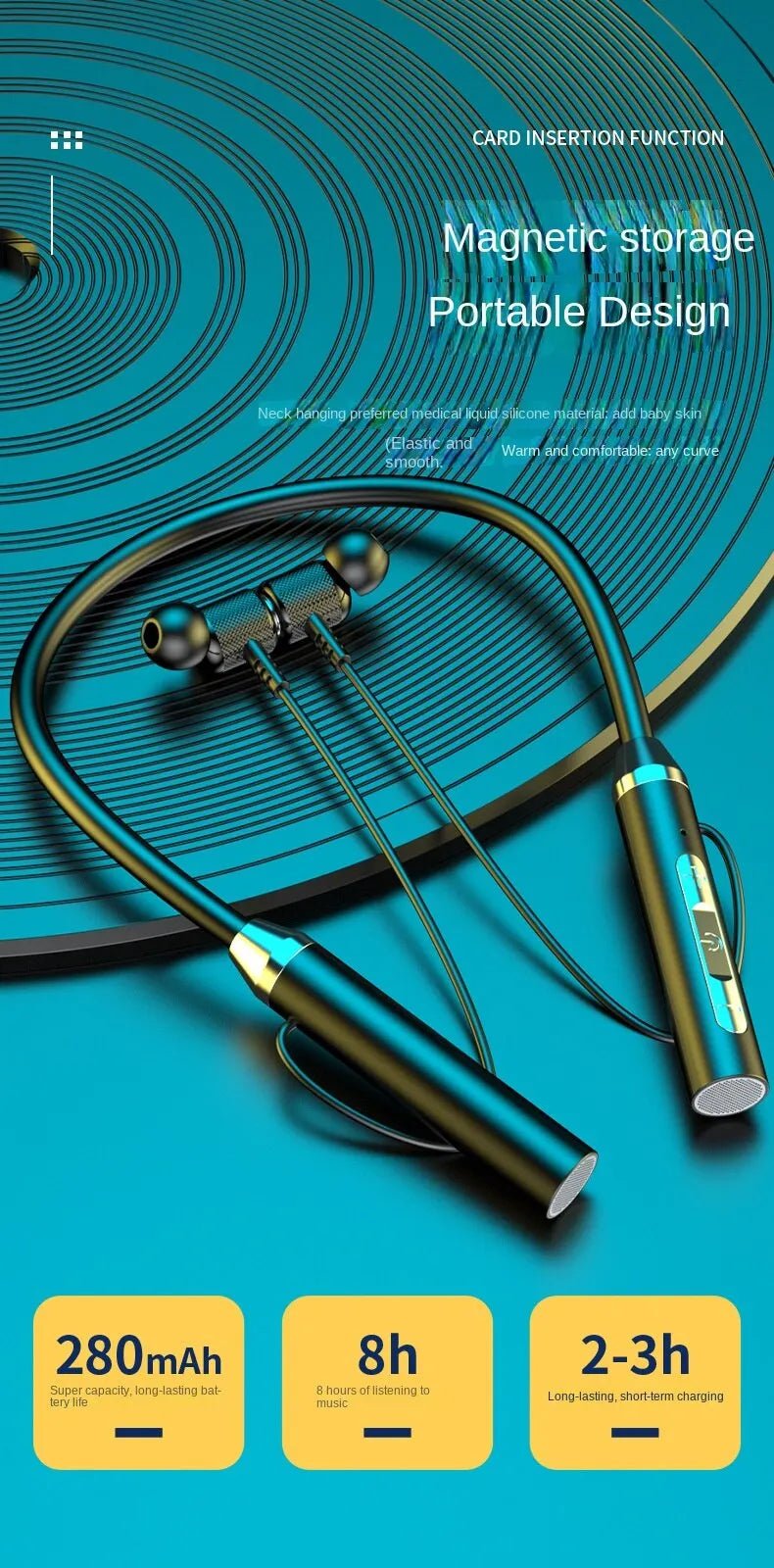 Wireless Headphones Bluetooth 5.0 Neckband Earphones Silicone Hifi 9D Stereo Sports Headset Halter Waterproof Magnetic Earbuds