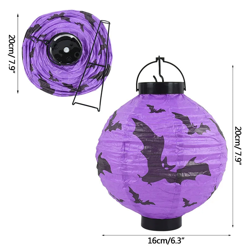 Halloween LED Pumpkin Paper Lantern Spider Skull Bat Lantern Printing Hanging Lantern Festival Party Home Garden Outdoor Decor