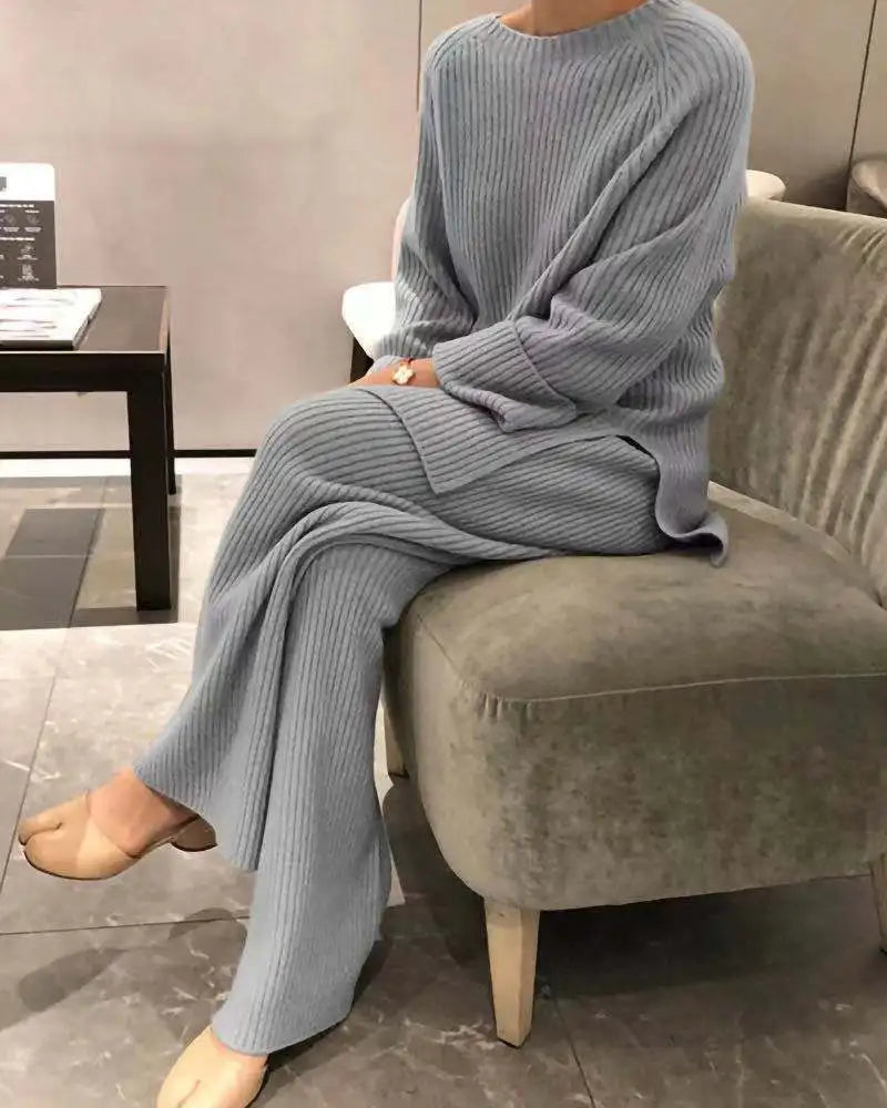 2025 New Women Elegant Sweater Suit Elegant Knitted 2-Pieces Set Spring Autumn Pullover And Trousers Suit Thin Female Outfits