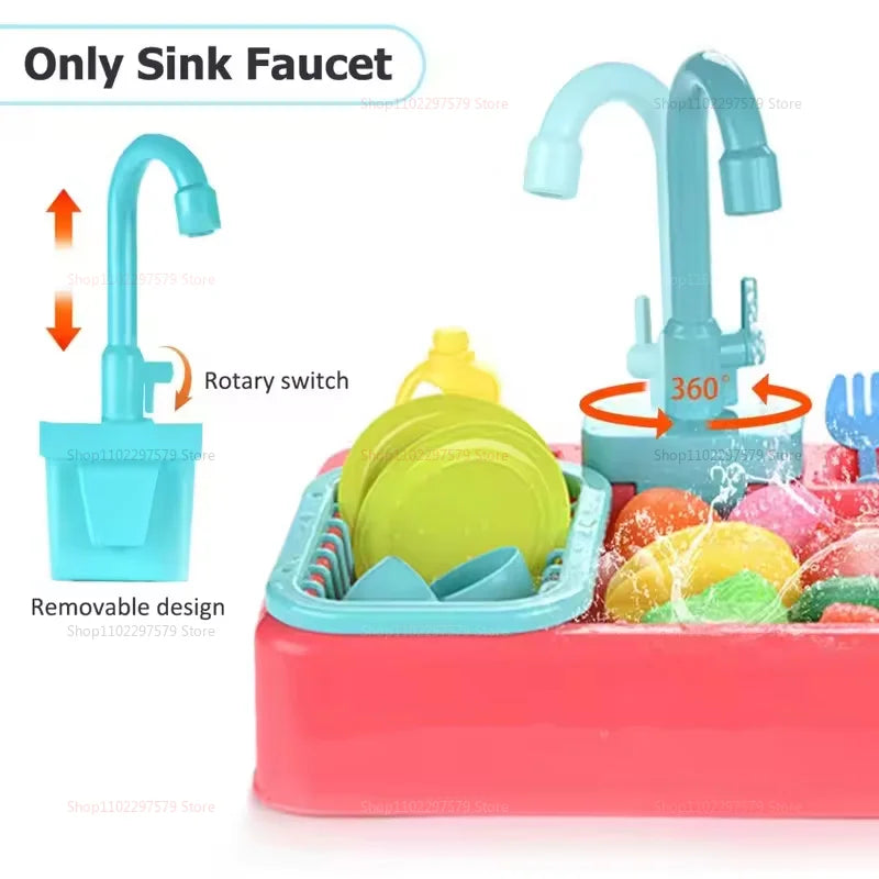 Kid Toddler Children's Kitchen Dishwashing Toy Circulating Water Electric Pretend Play Housework Dishwasher Sink Educational Toy