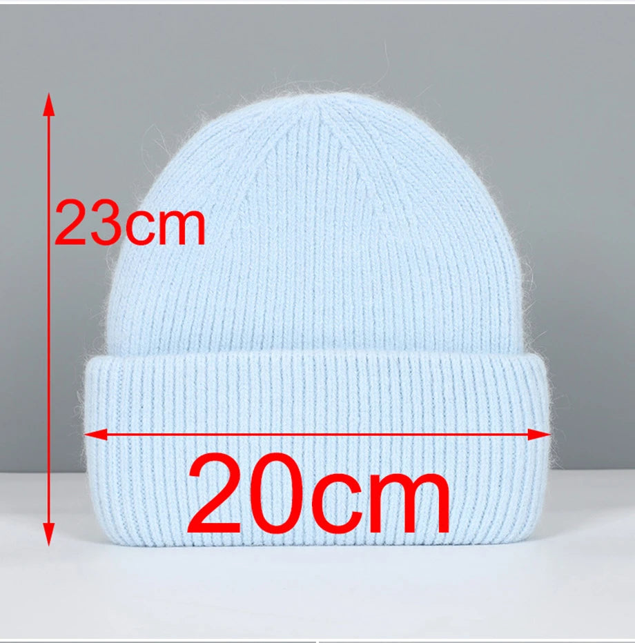 Winter Hats For Women Rabbit Fur Beanie Hat Woman Knitted Skullies Beanies Solid Wool Soft Autumn Winter Cashmere Caps Bonnet