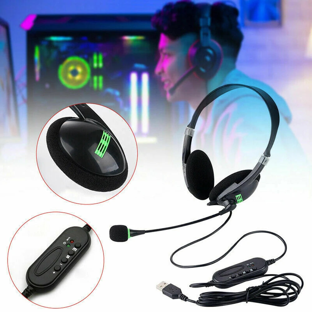 USB Wired Headset Handfree Call Center Office Headphones Surround Sound & HD Microphone Headphones Gaming Overear for PC Laptop