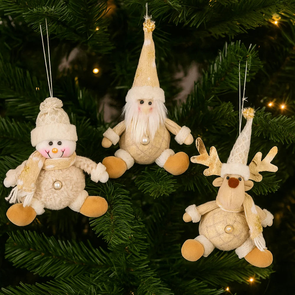 Crafts Cute Christmas Tree Pendant Figurine Ornament Elk Christmas Doll Ornament Creative Snowman Santa Pendant Decor New Year