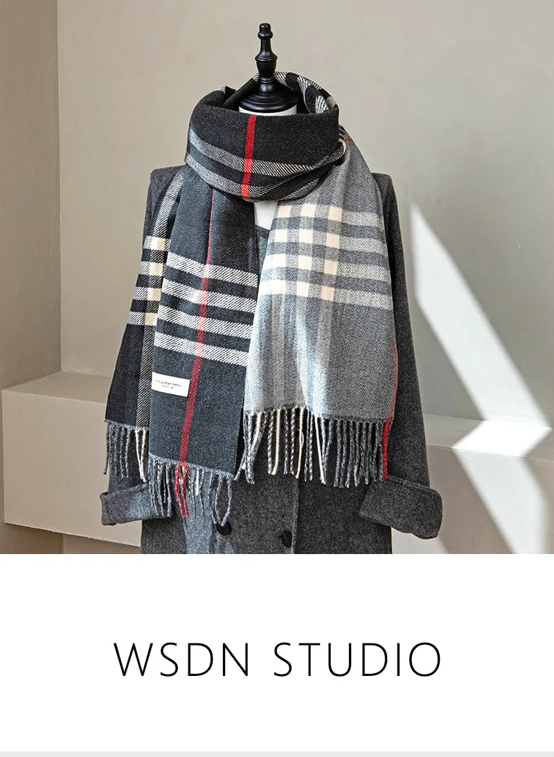 Autumn and Winter New Arrival Tassel Long Scarf Striped Fashion Cowl Neck Warm Fuzzy Color Block Wrap