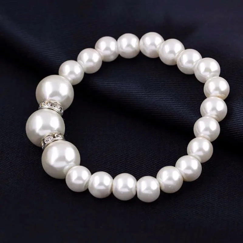 3pcs/set Faux Pearl Beaded Necklace & Bracelet & Earrings Set Jewelry Accessories