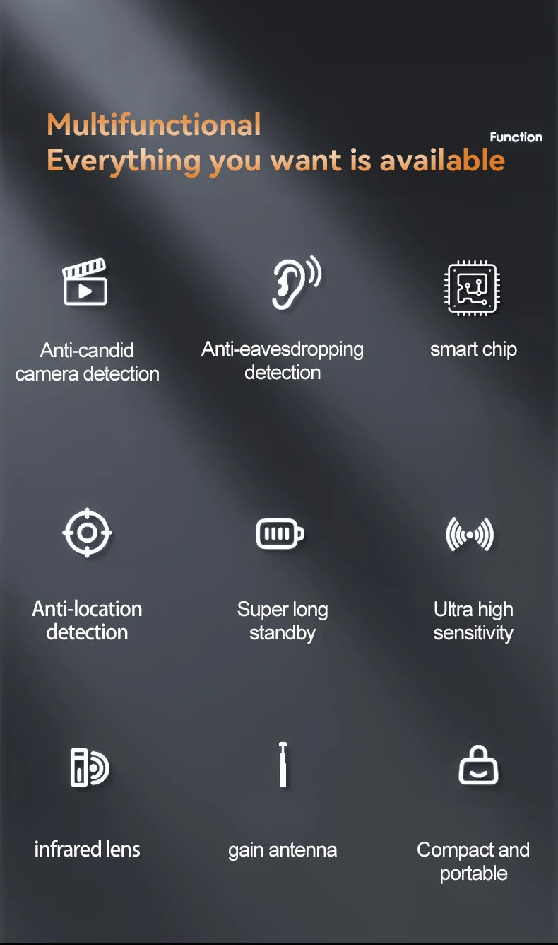 Hidden Camera Detector Anti-Spy Car GPS Tracker Listening Device Bug RF Wireless All Signal Scanner Gadget Security Protection