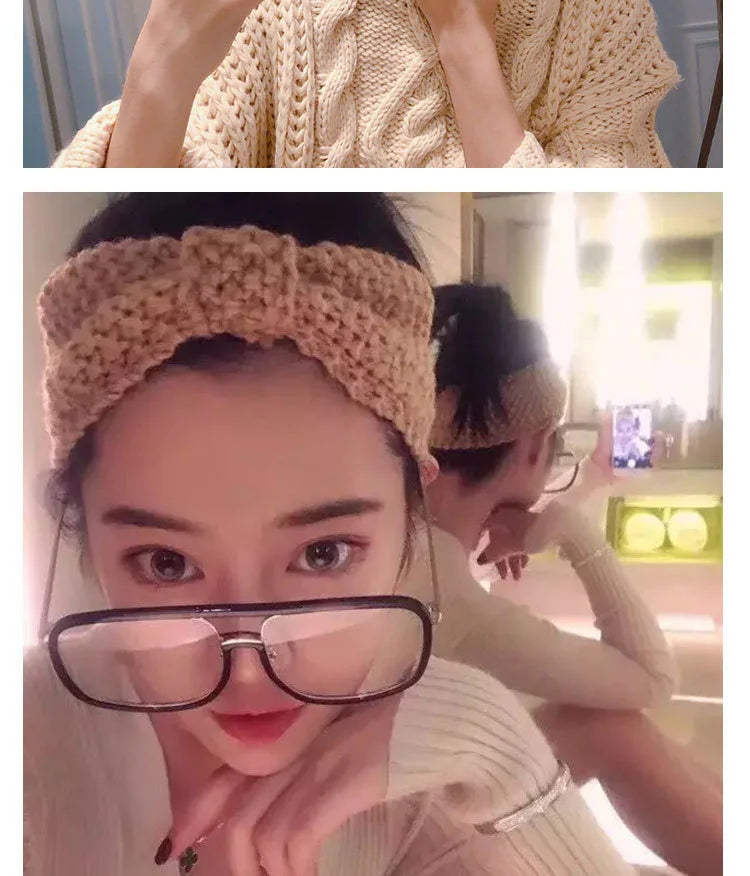 Winter Warm Knit Headbands For Women Knotted Crochet Elastic Hair Band Bandanas Handmade Turban Headwear Hair Accessories