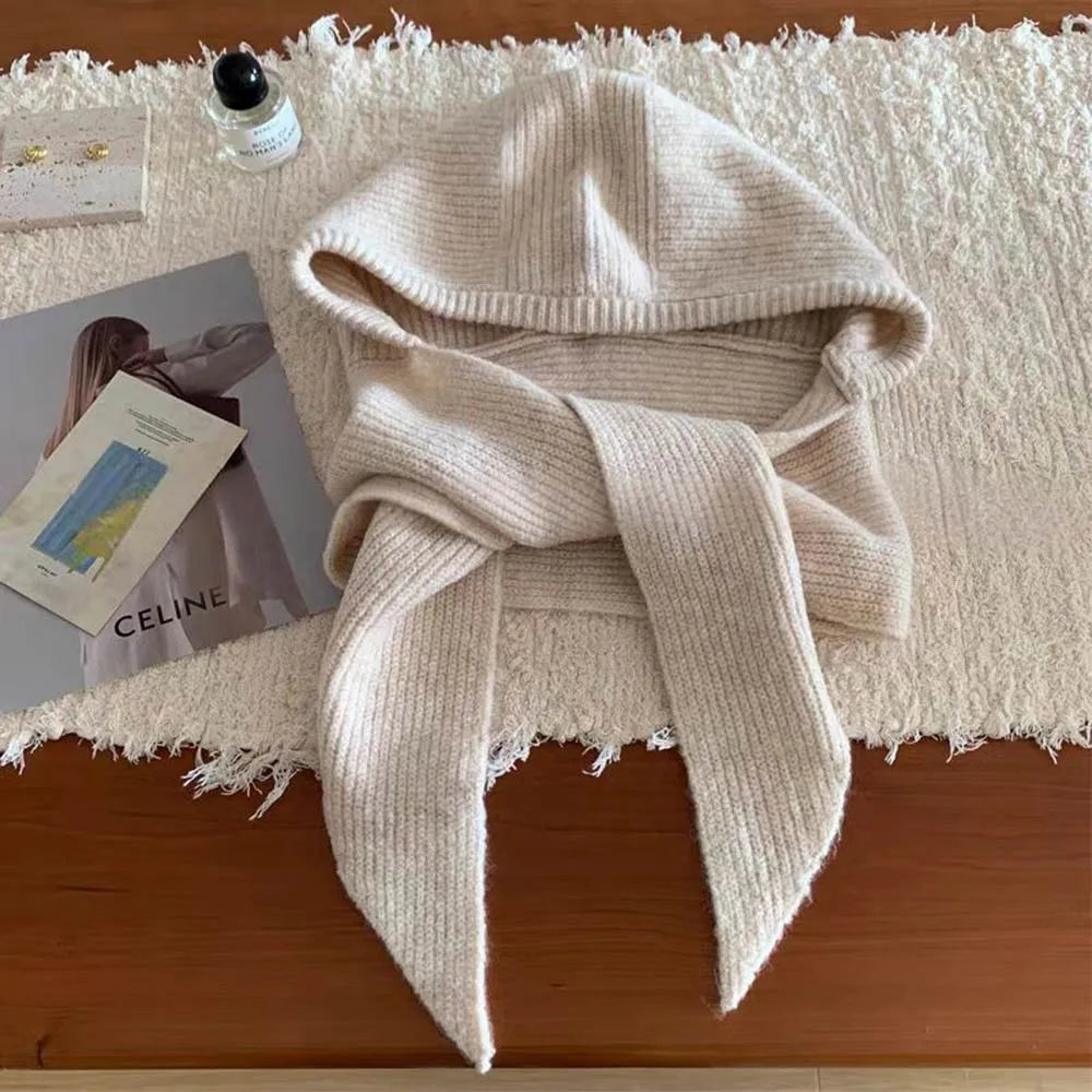 Knitted Winter Balaclava Thickened Hooded Hat Ear Protection Cap One-Piece Winter Accessories Neck Protection Scarf Y2K Style