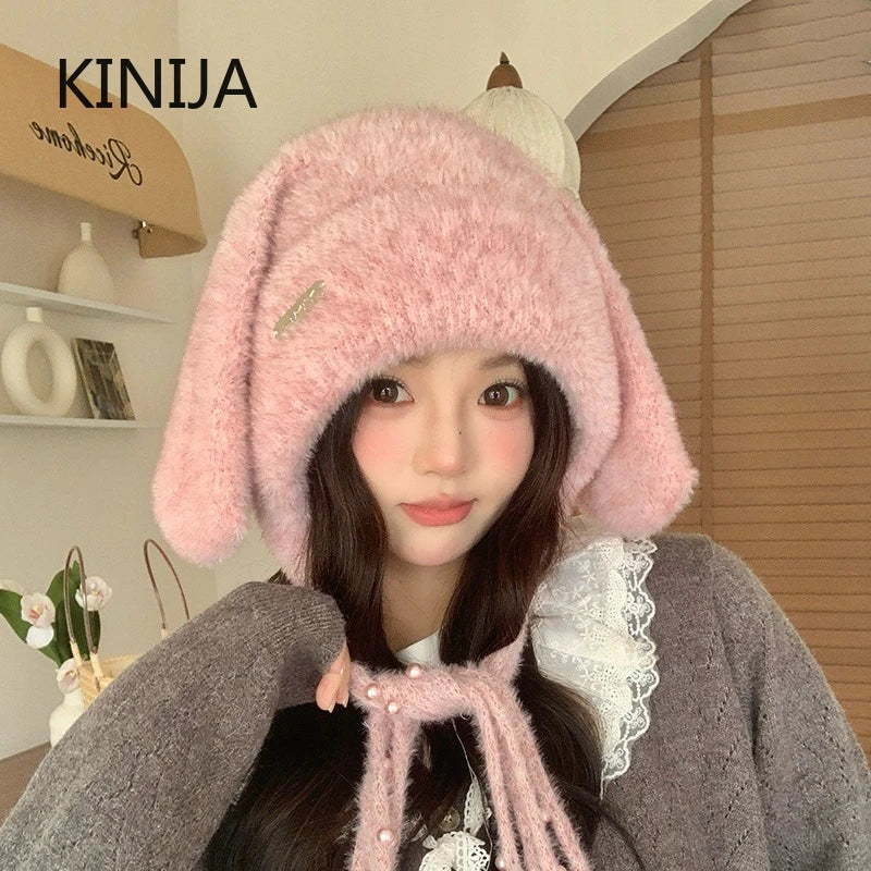 Winter Hat Thicken Ski Beanie Hat for Women Balaclava Spicy Girl Style Rabbit Girlfriend Hat Outdoor Warm Protection Accessories