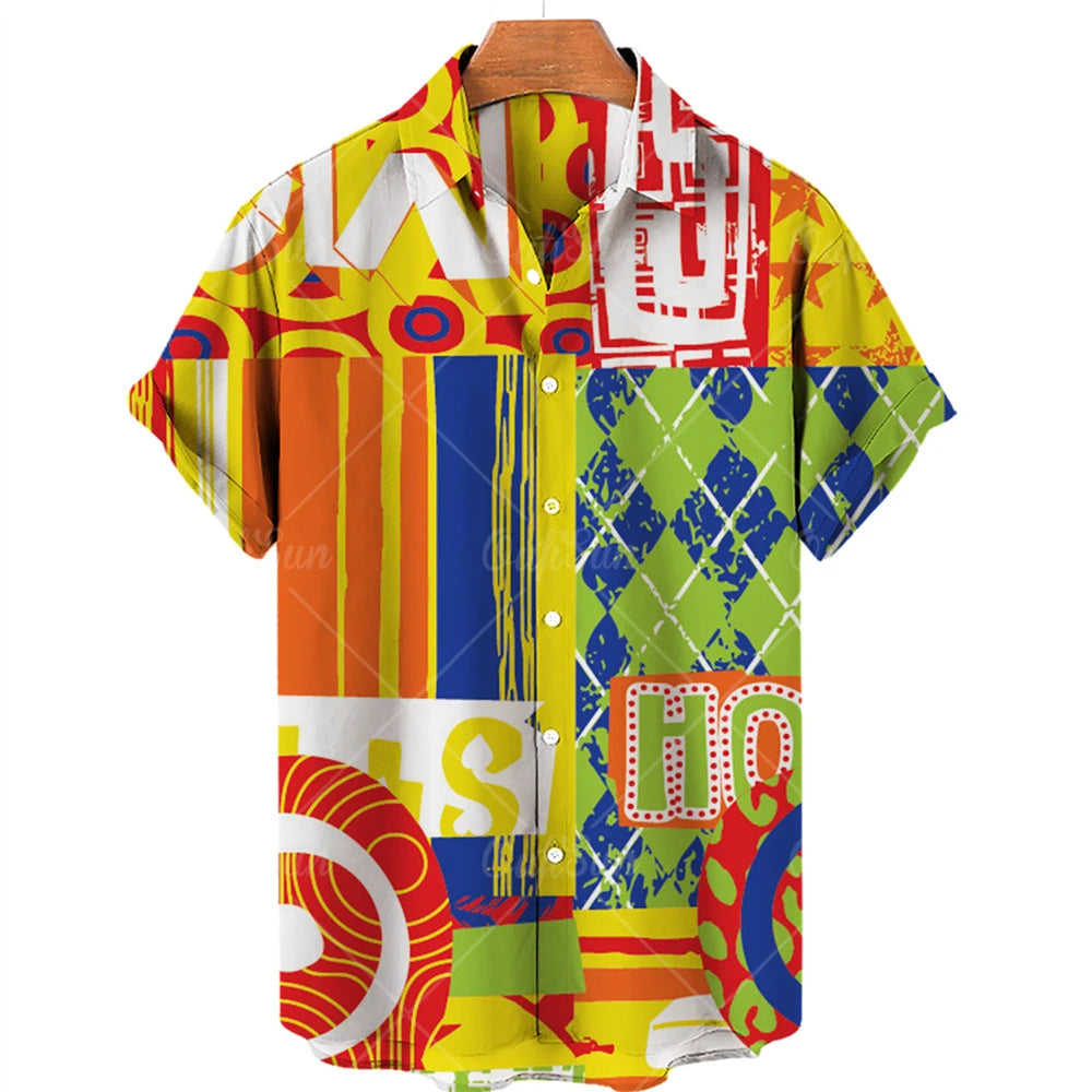 Hawaiian men's shirts, breathable, loose, with graffiti patterns of love, a popular trend in Europe and the United States cheap