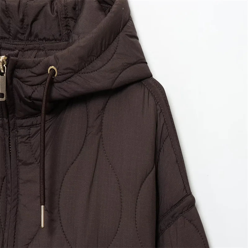 Women's Hooded Belted Quilted Jacket, Warm, Cool, Stylish, Fall, 2025