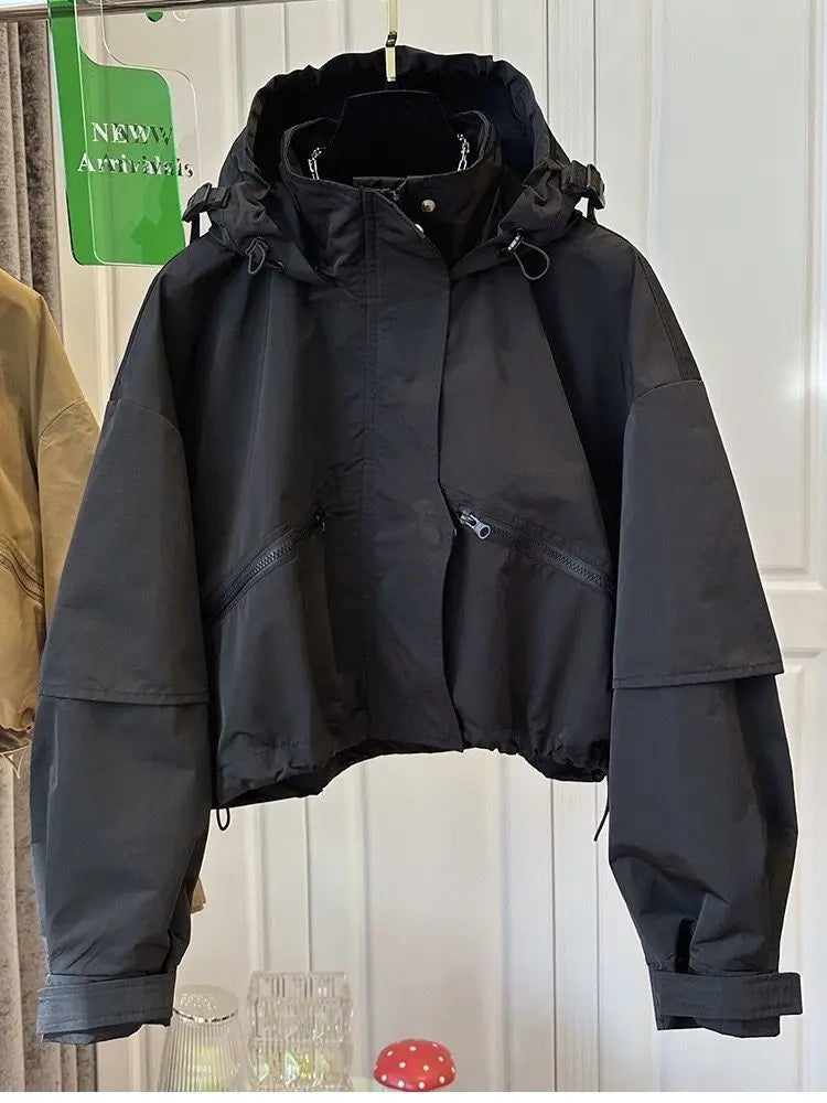 Solid Color Hooded Jacket For Women 2025 Winter New Fashion Windbreaker Short Jacket