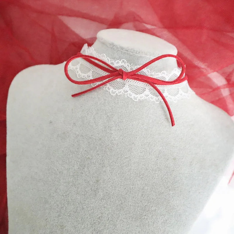 Sexy Choker for Women Bow Lace Tie Zircon Cross Necklace Clavicle Lady Jewelry Accessories Girl Gift