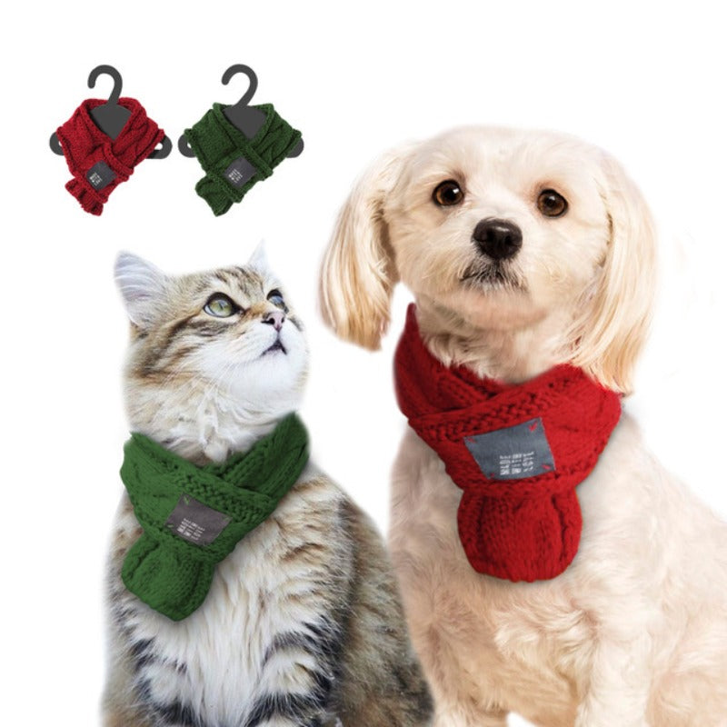 Winter Warm Dog Cat Christmas Knitted Scarf Collar Accessories Adjustable Small Puppy Kitten Scarves Pet Clothes For Chihuahua
