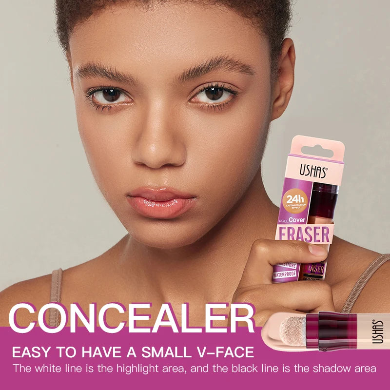 USHAS 12 Color Liquid Concealer Moisturizing Rotating Sponge Head Concealer Long Lasting Lightweight Multi-use Foundation Makeup