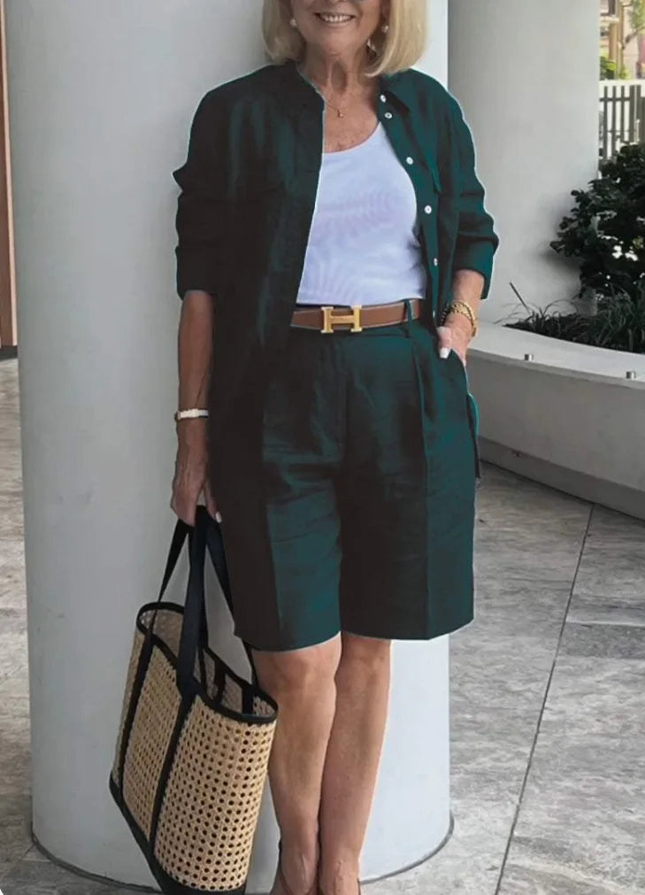 Casual Women Suit Long Sleeve Shirt + High Waist Crotch Pants Sets Two Piece Set Solid Women's Outfit Spring Autumn 2-piece Set