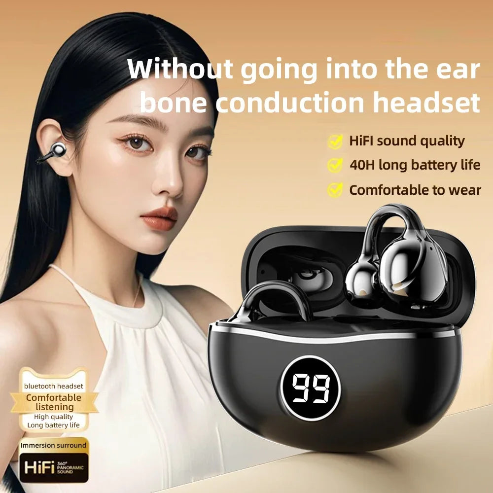 Wireless Headphones Fone Bluetooth Headset With Mic Handsfree Noise Canceling Earphones Clip Ear Music  Sports Gaming Earplug