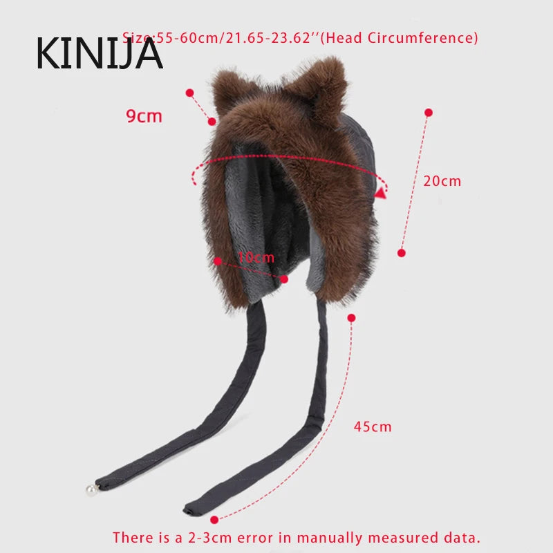 Winter Hat Thicken Ski Beanie Hat for Women Balaclava Spicy Girl Style Cat Girlfriend Hat Outdoor  Warm Protection Accessories