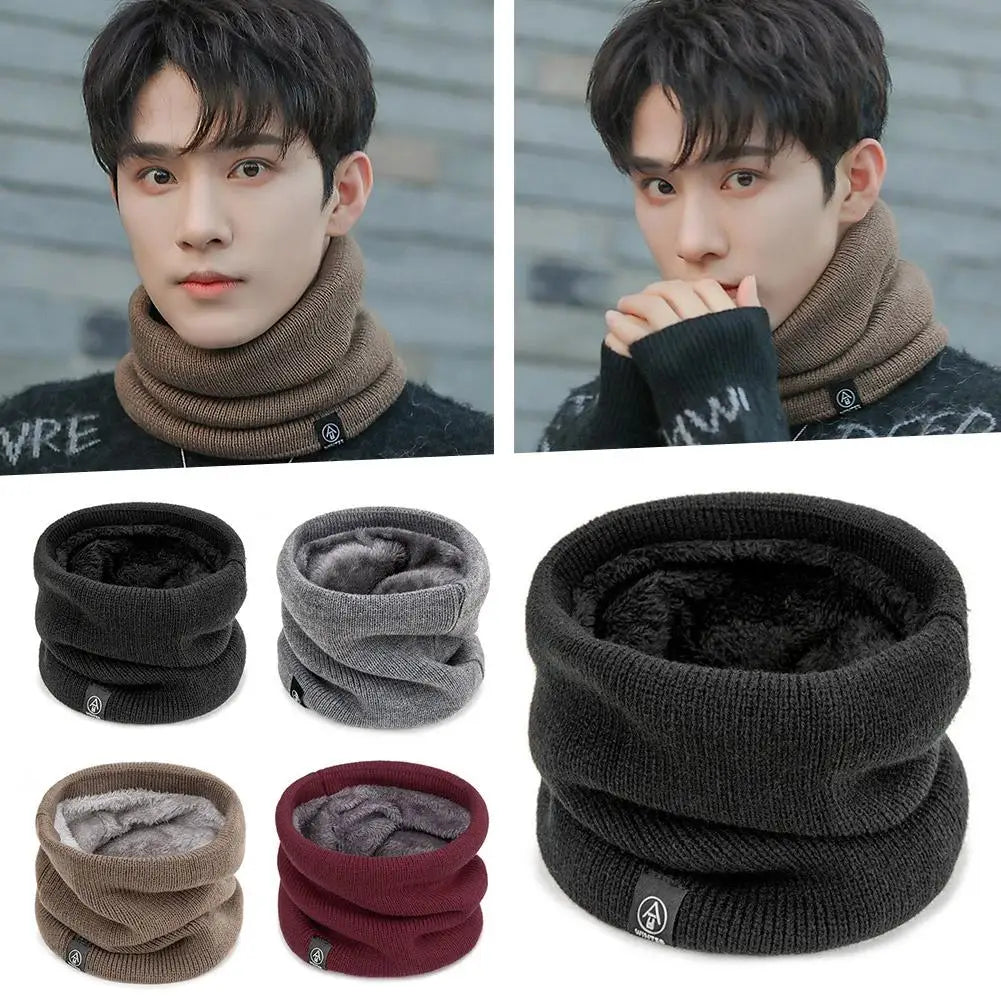 Winter Plush Knitted Scarf For Women Men Fleece Ring Bandana Scarf Neck Warmer Buff Thick Cashmere Headband Ski Mask