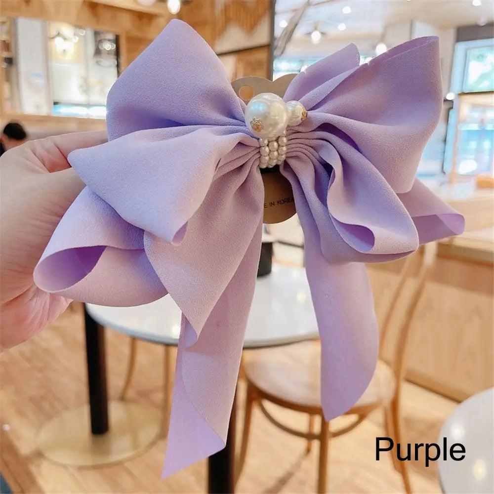 Fashion Girls Women Hair Accessories Headdress Big Bow Ponytail Clips Ribbon Bowknot