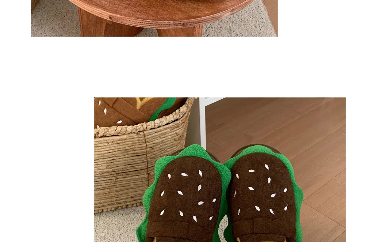 Women's Home Slippers Winter Warm Fuzzy Hamburger Slippers Funny Cute Indoor Rug Flat-Soled Home Shoes Plush Home Slippers