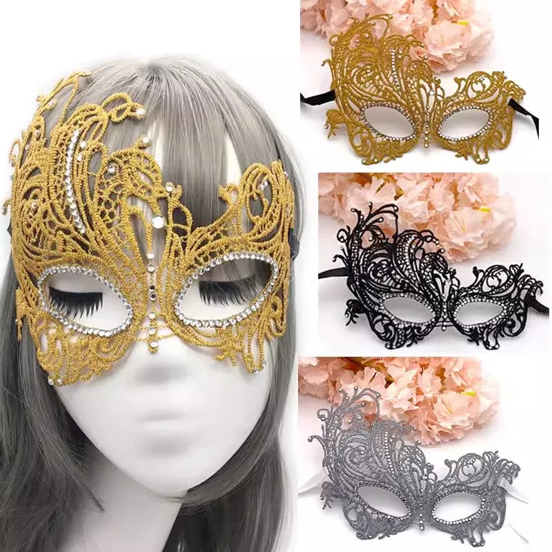 Halloween Makeup Ball Adult Lace Mask With Acrylic Diamond, Gold Silver Phoenix Mask, Women's Sexy Party Princess Half Face Mask