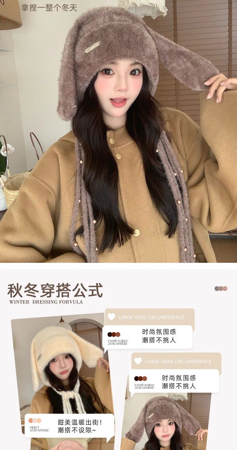 Winter Hat Thicken Ski Beanie Hat for Women Balaclava Spicy Girl Style Rabbit Girlfriend Hat Outdoor Warm Protection Accessories