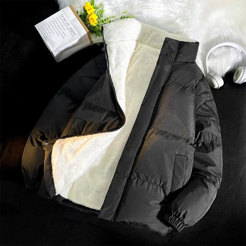 Down jacket men's handsome bread jacket Hong Kong style loose collar and velvet ins assorted bread jacket