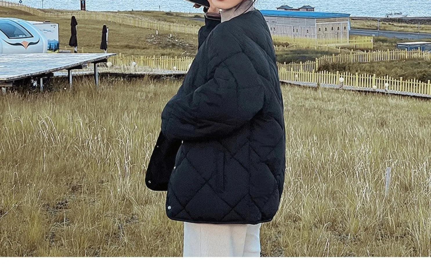 New in Winter Cotton-Padded Jacket for Women New Versatile Lightweight Rhombus Plaid Cotton-Padded Jacket Simple and Stylish