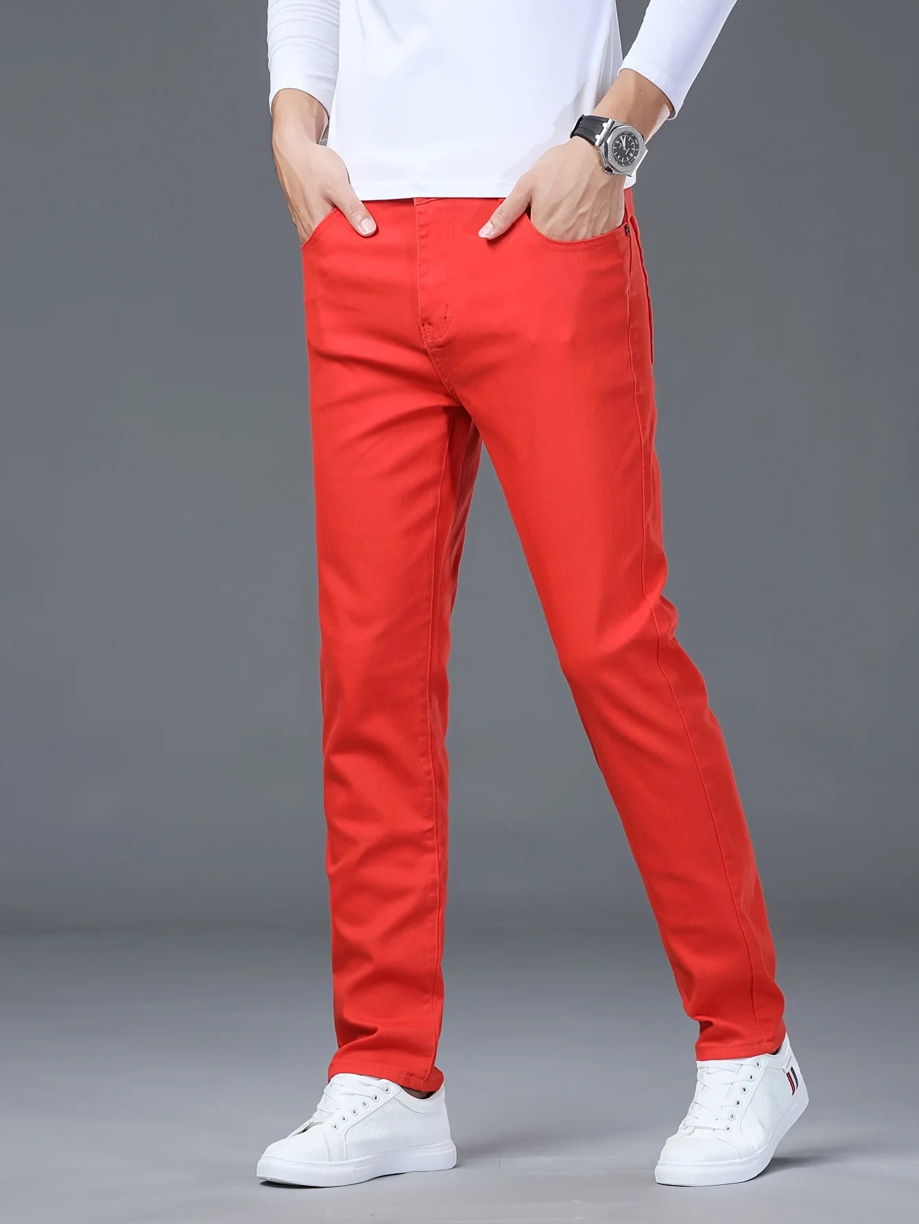 Men's Classic Straight-Leg Jeans – Vibrant Red, Tailored & Comfortable Fit, All-Season Casual or Office Wear