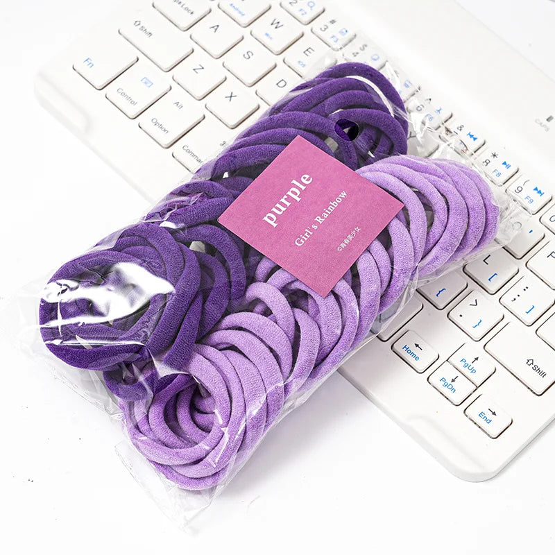 50 Piece Set Of Dual Color Four Season High Elastic Seamless Hair Rope Simple and Durable Fashionable Leather Band Soft Knitt