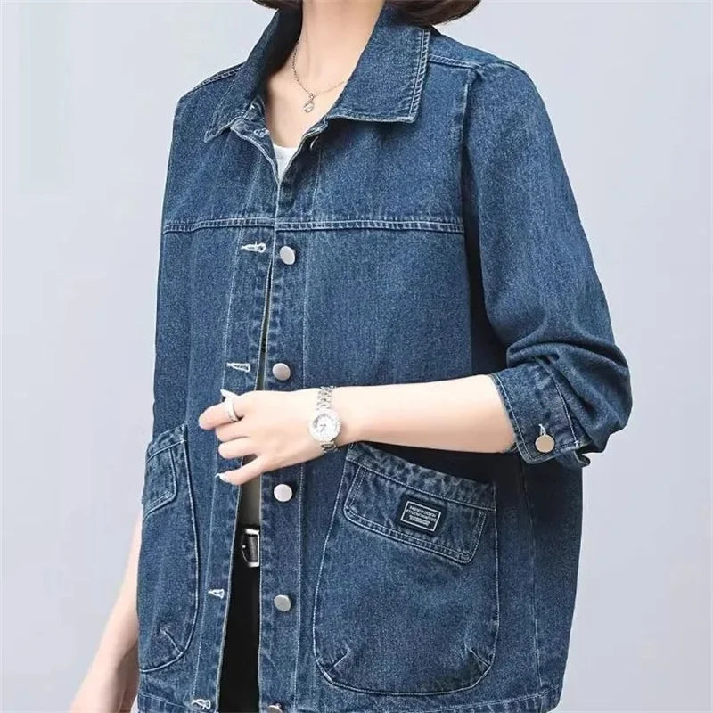 Cowboy Jacket for Women in the Spring and Autumn of 2025 New Loose and Casual Style for Middle-Aged Mothers Short Denim Jacket